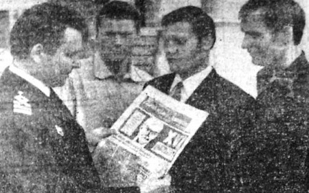 Пааль А. 1-й помощник БМРТ-253  и матросы М. Наумов, В. Пащенко, Н. Салиев 31 мая 1970