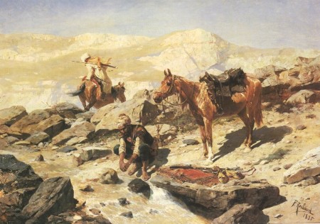 Черкесские всадники у горного ручья