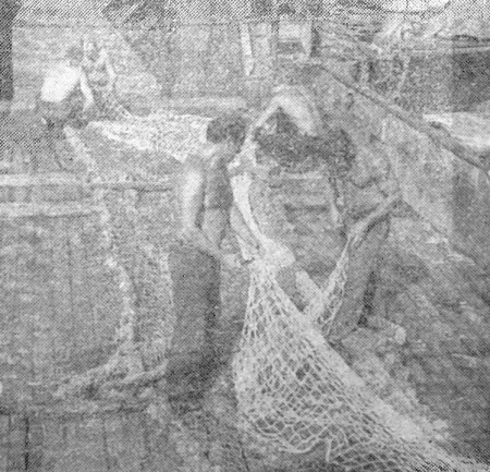 Бригада   добытчиков   готовит   трал к очередному лову - БМРТ-604   РУДОЛЬФ СИРГЕ 28 10 1976