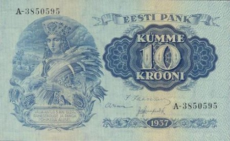 Купюра в 10 эстонских крон. 1937 г.