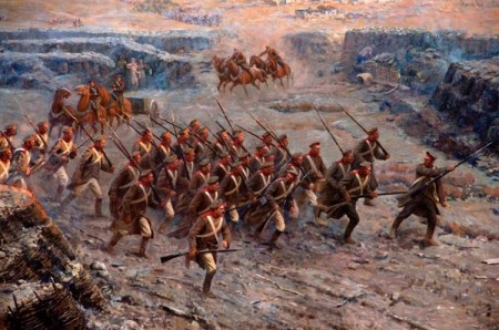 солдаты Черниговского полка спешат на помощь защитникам Малахова кургана