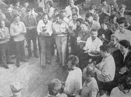 торжественный митинг на  судне при встреча. - БМРТ-350 Эвальд Таммлаан 03 07 1973