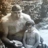 легендарный  советский   ватерполист  Пётр  Мшвениерадзе  с  внуком.  Россия. 1990-е